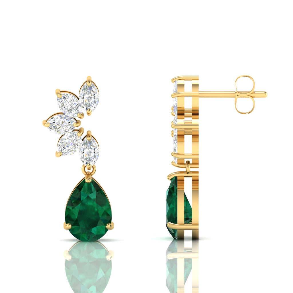 Gold Plated Emerald & Diamond Tear Drop Earrings