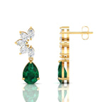 Gold Plated Emerald & Diamond Tear Drop Earrings