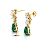 Gold Plated Emerald & Diamond Tear Drop Earrings