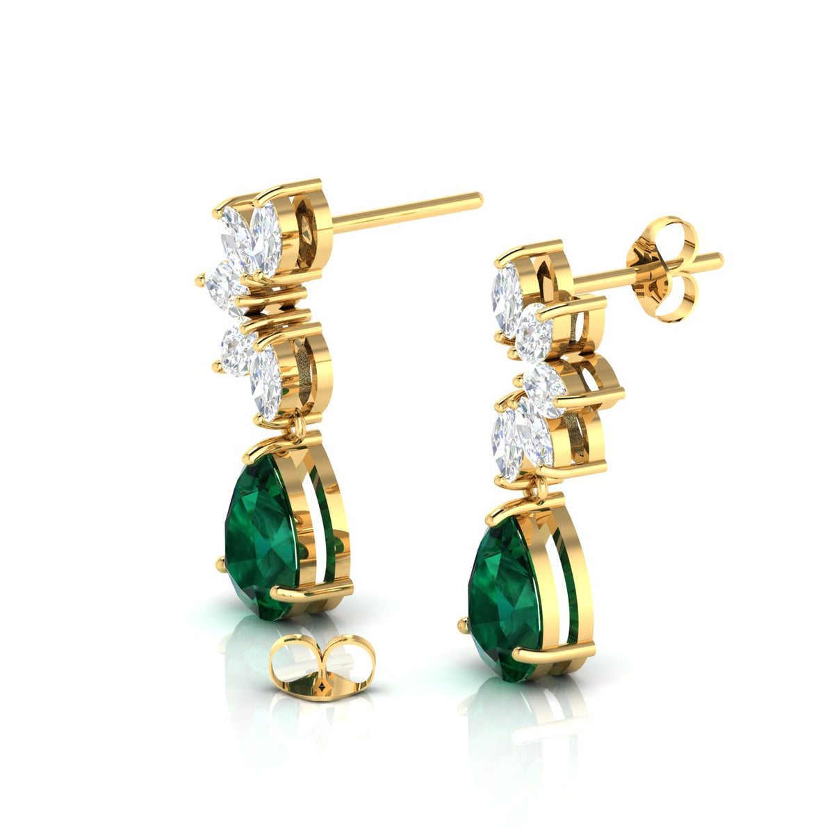 Gold Plated Emerald & Diamond Tear Drop Earrings
