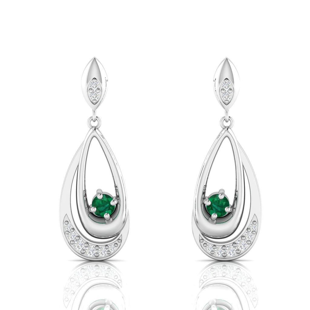 Sterling Silver Round Emerald Dangle Drop Earrings