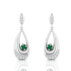 Sterling Silver Round Emerald Dangle Drop Earrings