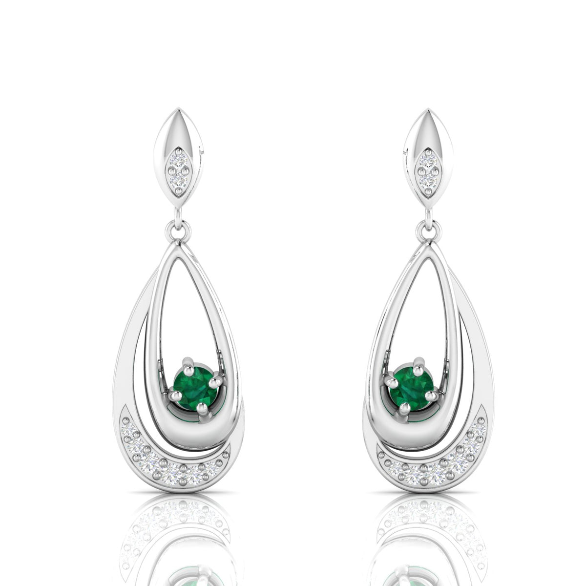 Sterling Silver Round Emerald Dangle Drop Earrings