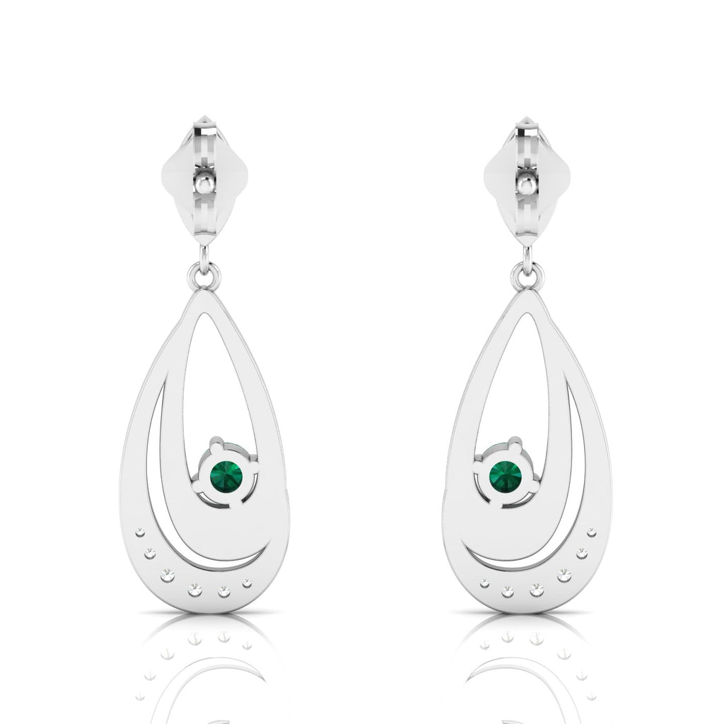 Sterling Silver Round Emerald Dangle Drop Earrings
