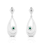 Sterling Silver Round Emerald Dangle Drop Earrings