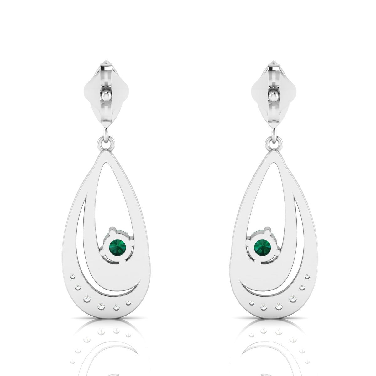 Sterling Silver Round Emerald Dangle Drop Earrings