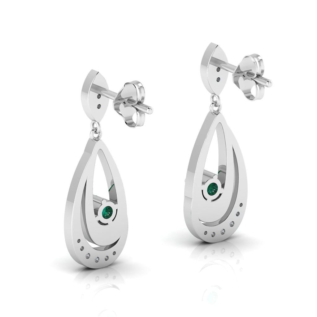 Sterling Silver Round Emerald Dangle Drop Earrings