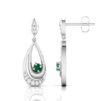Sterling Silver Round Emerald Dangle Drop Earrings
