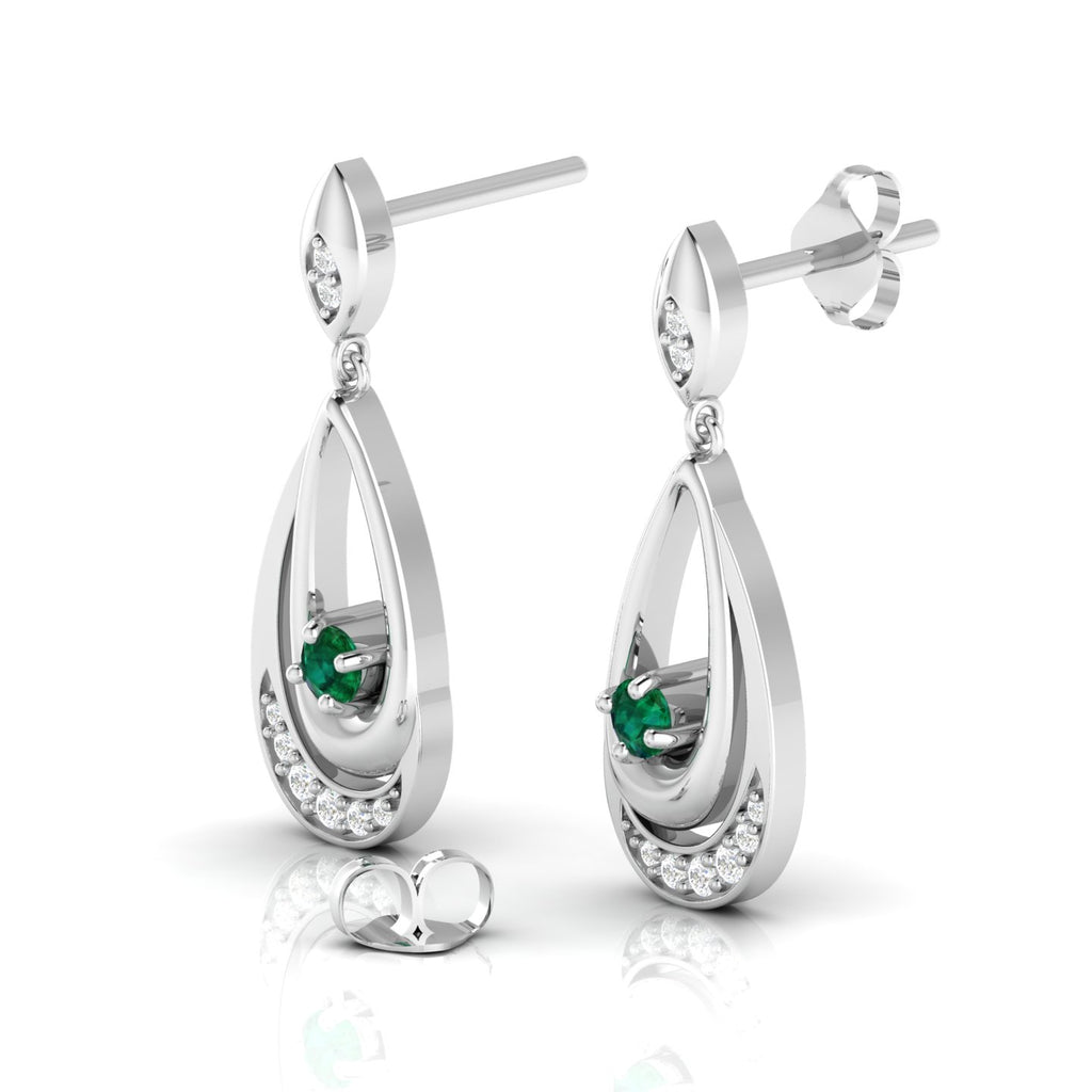 Sterling Silver Round Emerald Dangle Drop Earrings