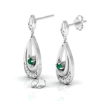 Sterling Silver Round Emerald Dangle Drop Earrings
