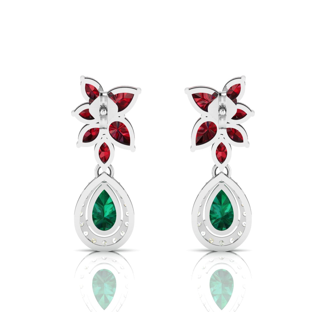 Emerald & Garnet Teardrop Cluster Sterling Silver Earrings