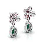 Emerald & Garnet Teardrop Cluster Sterling Silver Earrings