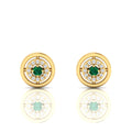 Emerald Gold Plated Round Halo Stud Earrings