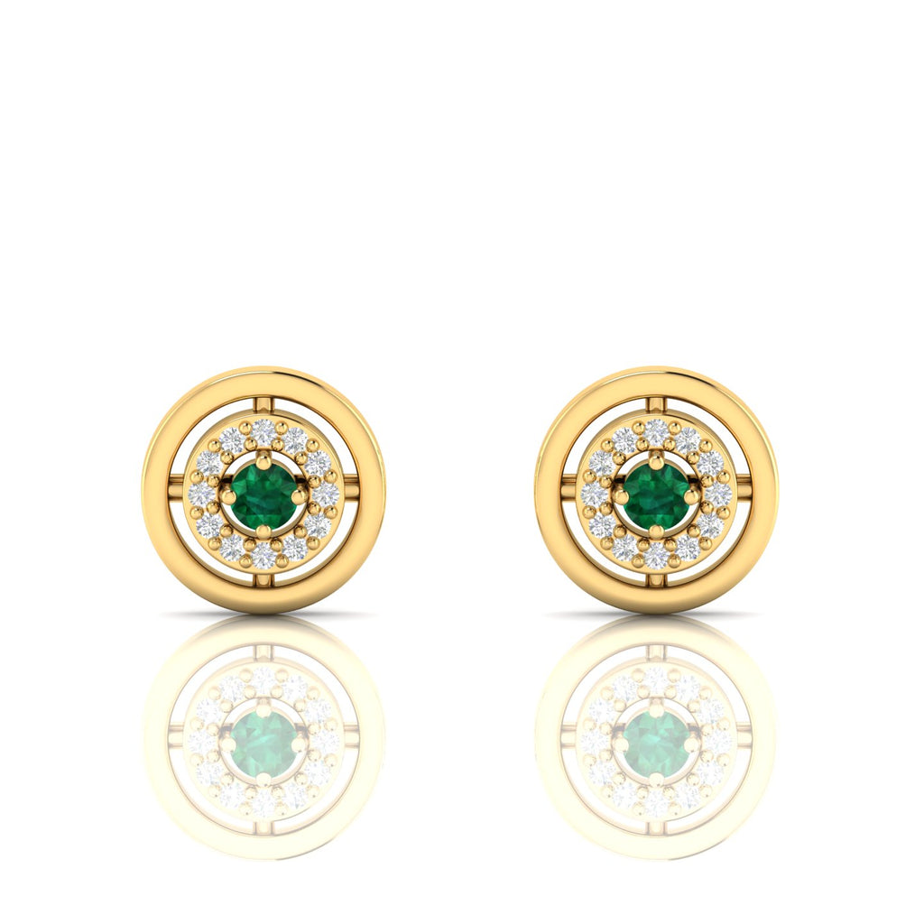 Emerald Gold Plated Round Halo Stud Earrings
