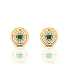 Emerald Gold Plated Round Halo Stud Earrings