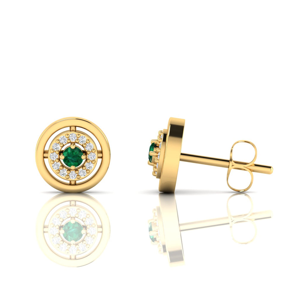 Emerald Gold Plated Round Halo Stud Earrings