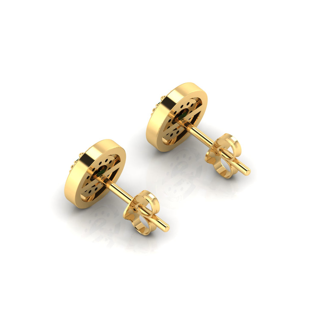 Emerald Gold Plated Round Halo Stud Earrings