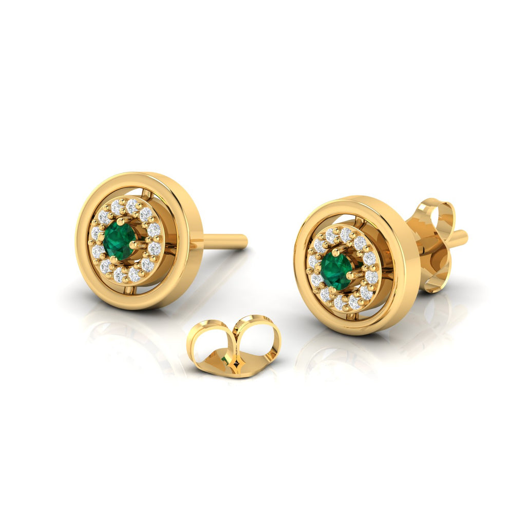 Emerald Gold Plated Round Halo Stud Earrings