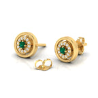 Emerald Gold Plated Round Halo Stud Earrings