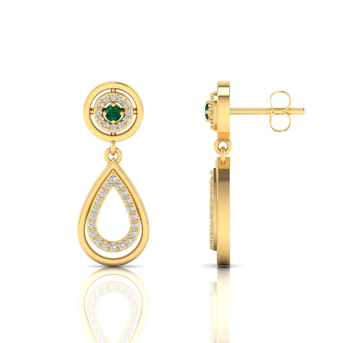 Emerald Gold Plated Dangle Teardrop Earrings