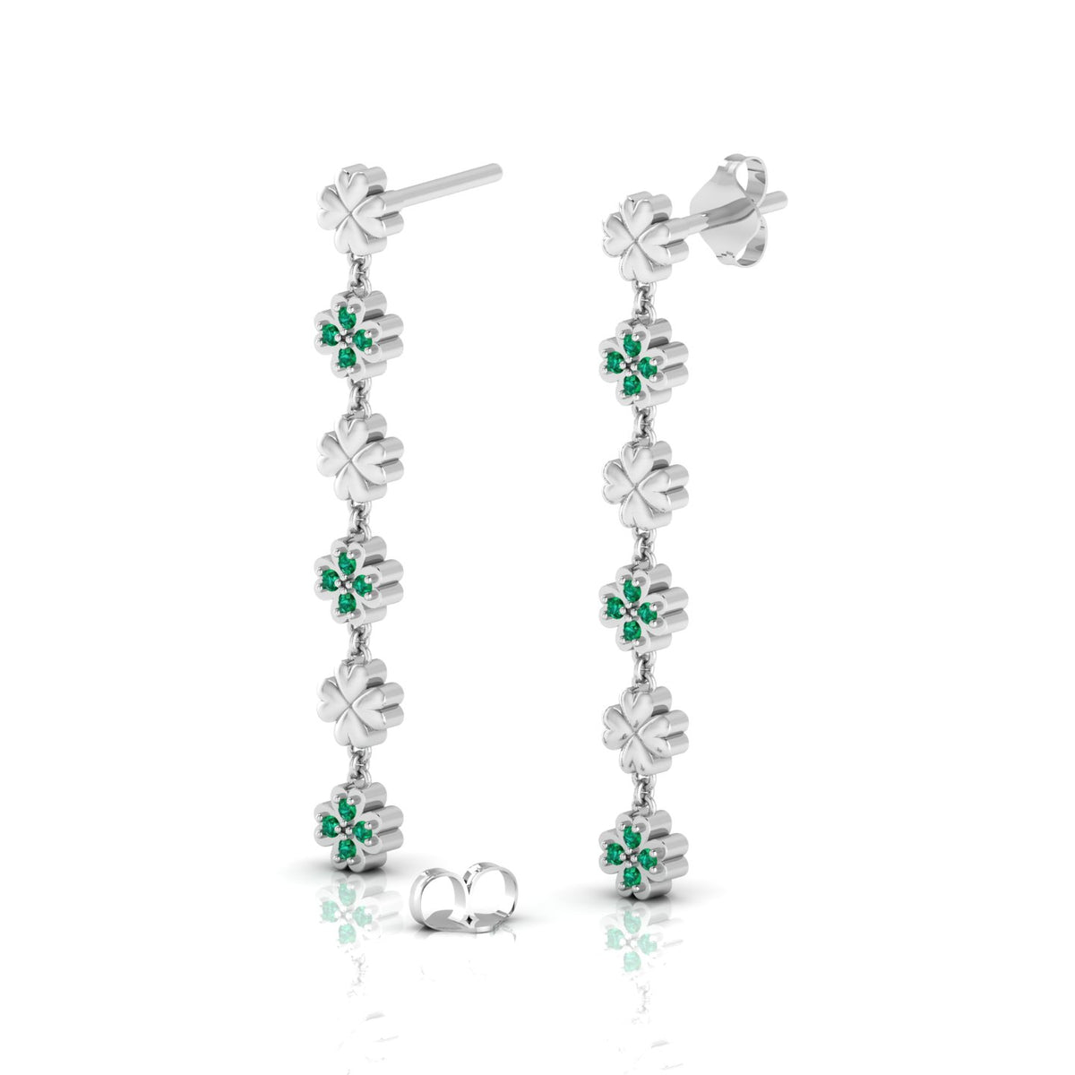 Clover Emerald Drops & Danglers Sterling Silver Earrings