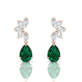 Emerald & Diamond Tear Drop Rose Gold Plated Earrings