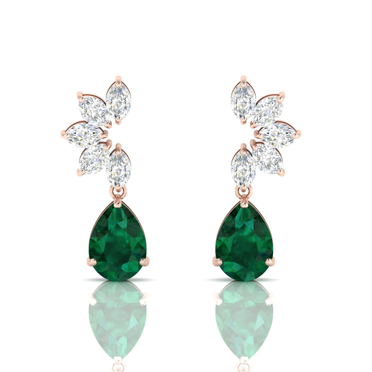Emerald & Diamond Tear Drop Rose Gold Plated Earrings