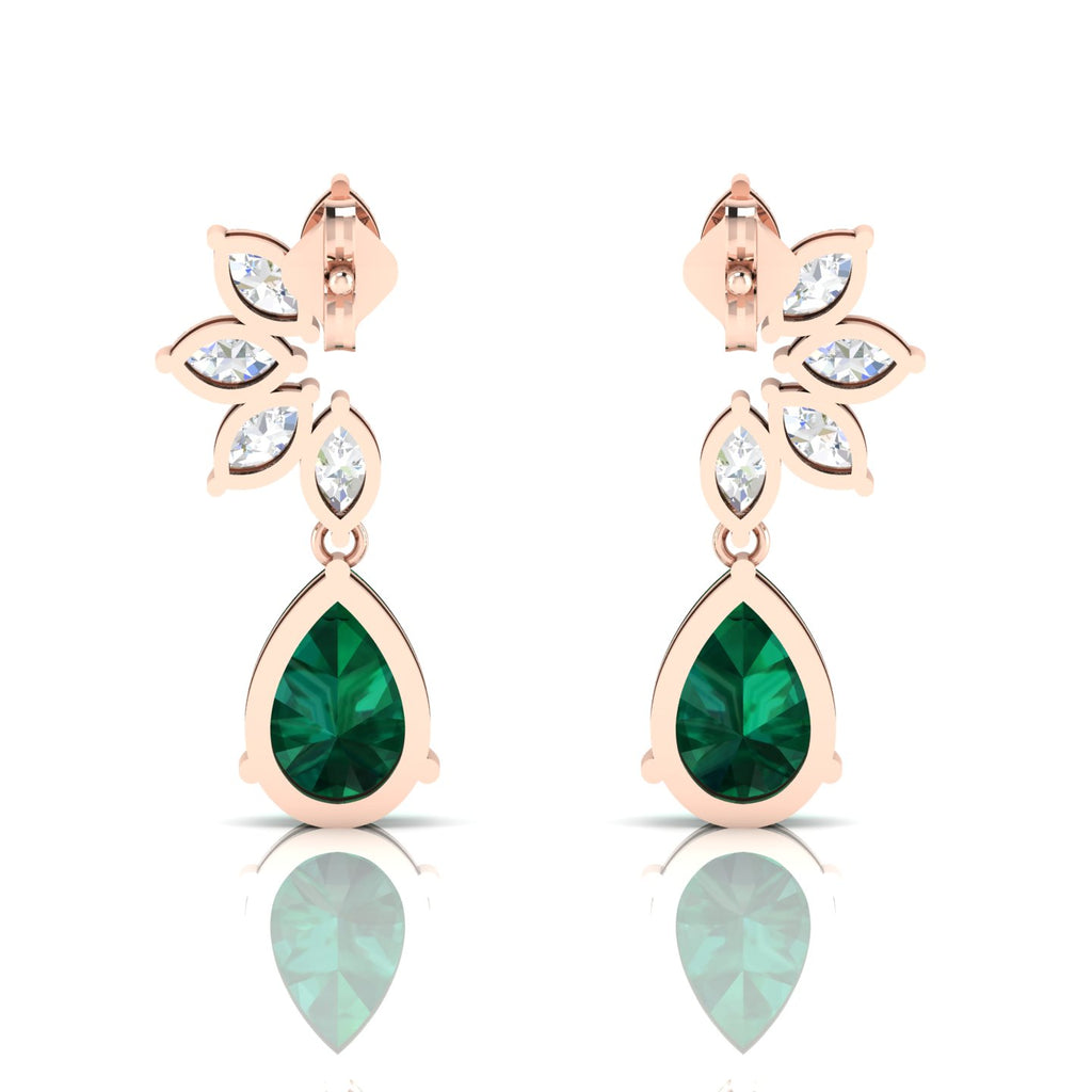 Emerald & Diamond Tear Drop Rose Gold Plated Earrings