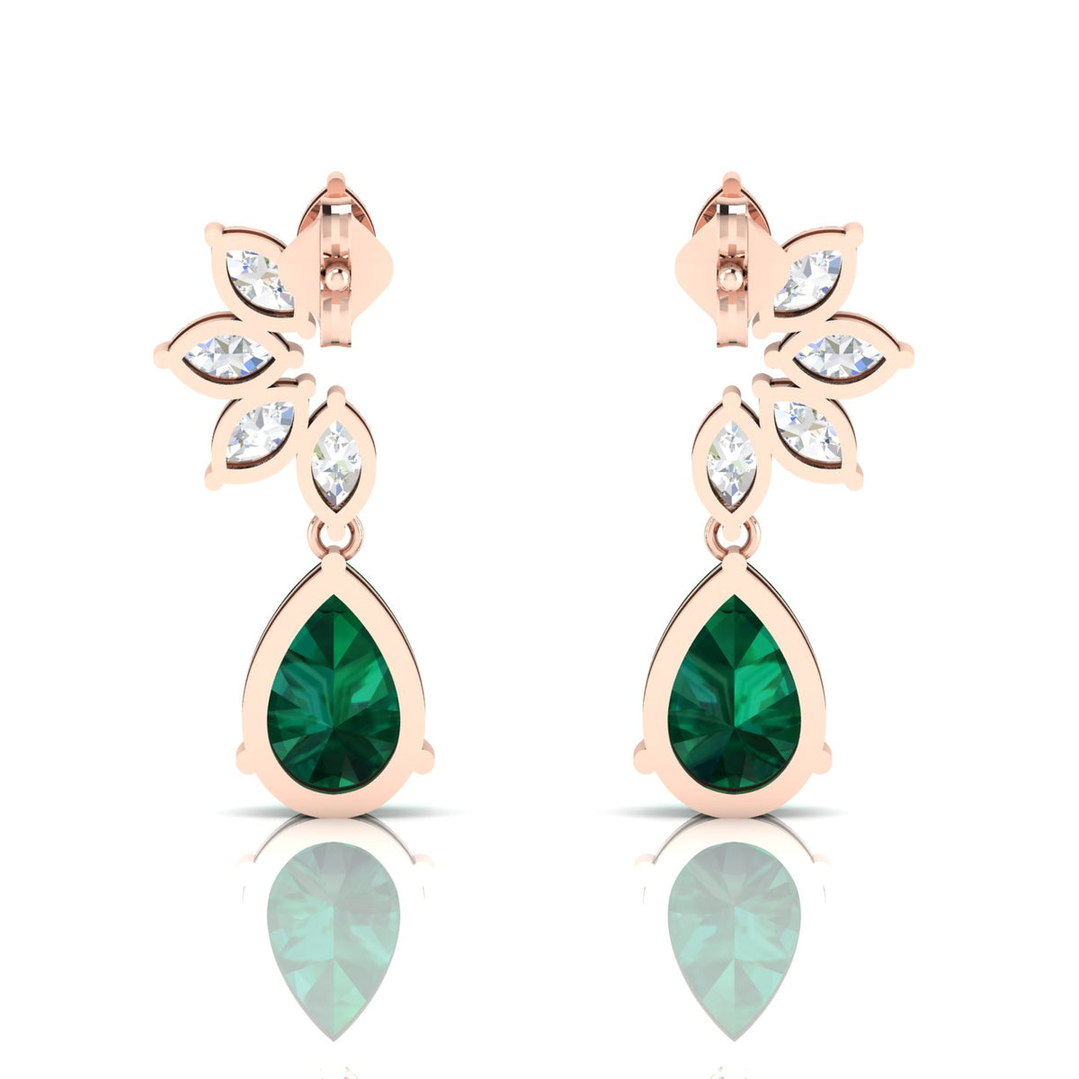 Emerald & Diamond Tear Drop Rose Gold Plated Earrings