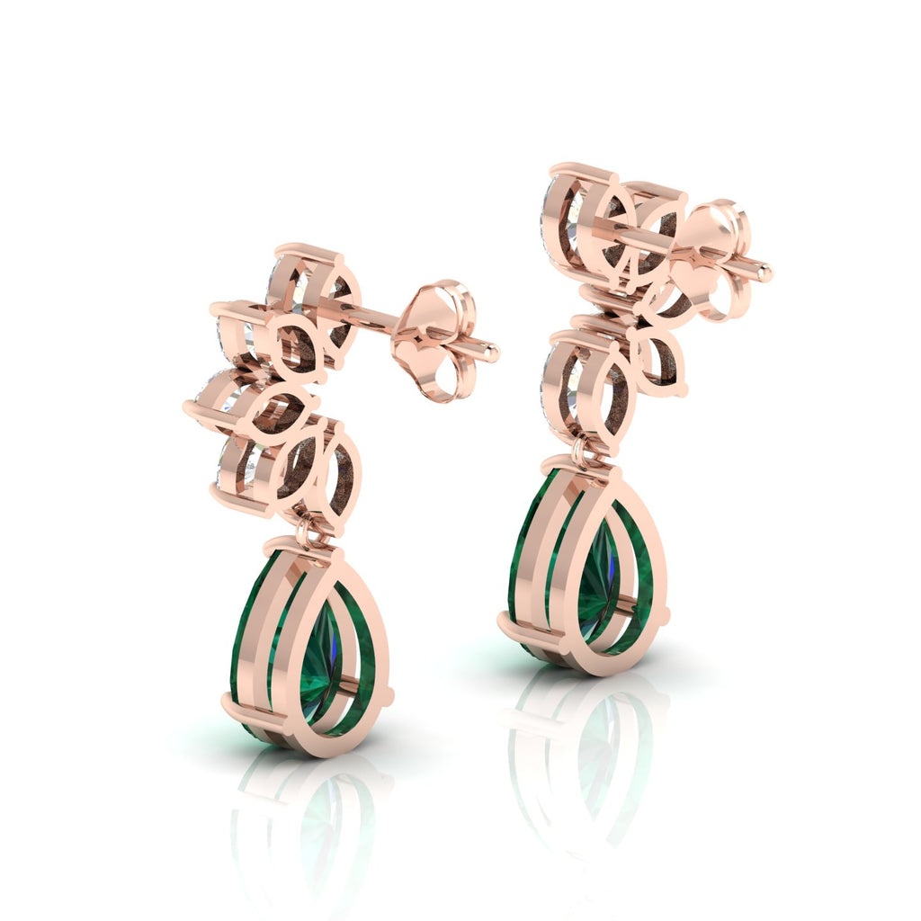 Emerald & Diamond Tear Drop Rose Gold Plated Earrings
