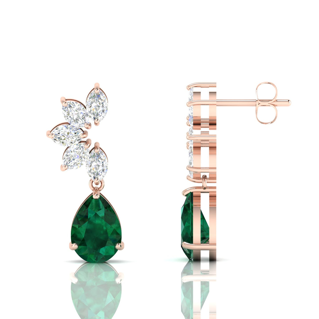 Emerald & Diamond Tear Drop Rose Gold Plated Earrings