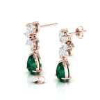 Emerald & Diamond Tear Drop Rose Gold Plated Earrings