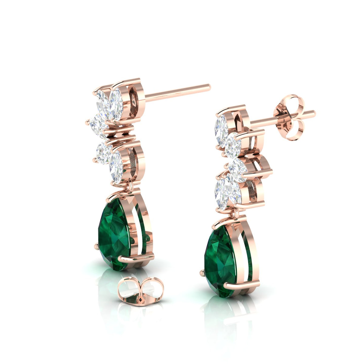 Emerald & Diamond Tear Drop Rose Gold Plated Earrings