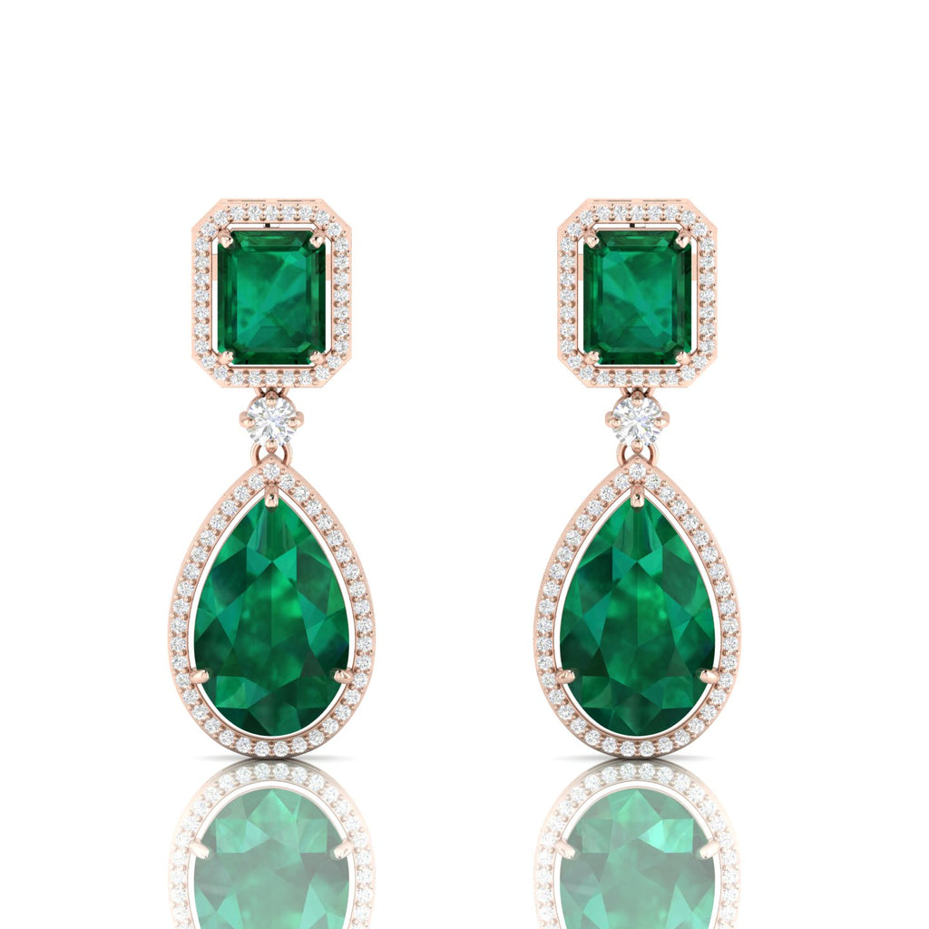 Rose Gold Plated Emerald Tear Drop Dangle Earrings