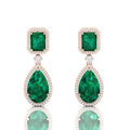 Rose Gold Plated Emerald Tear Drop Dangle Earrings
