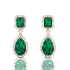 Rose Gold Plated Emerald Tear Drop Dangle Earrings