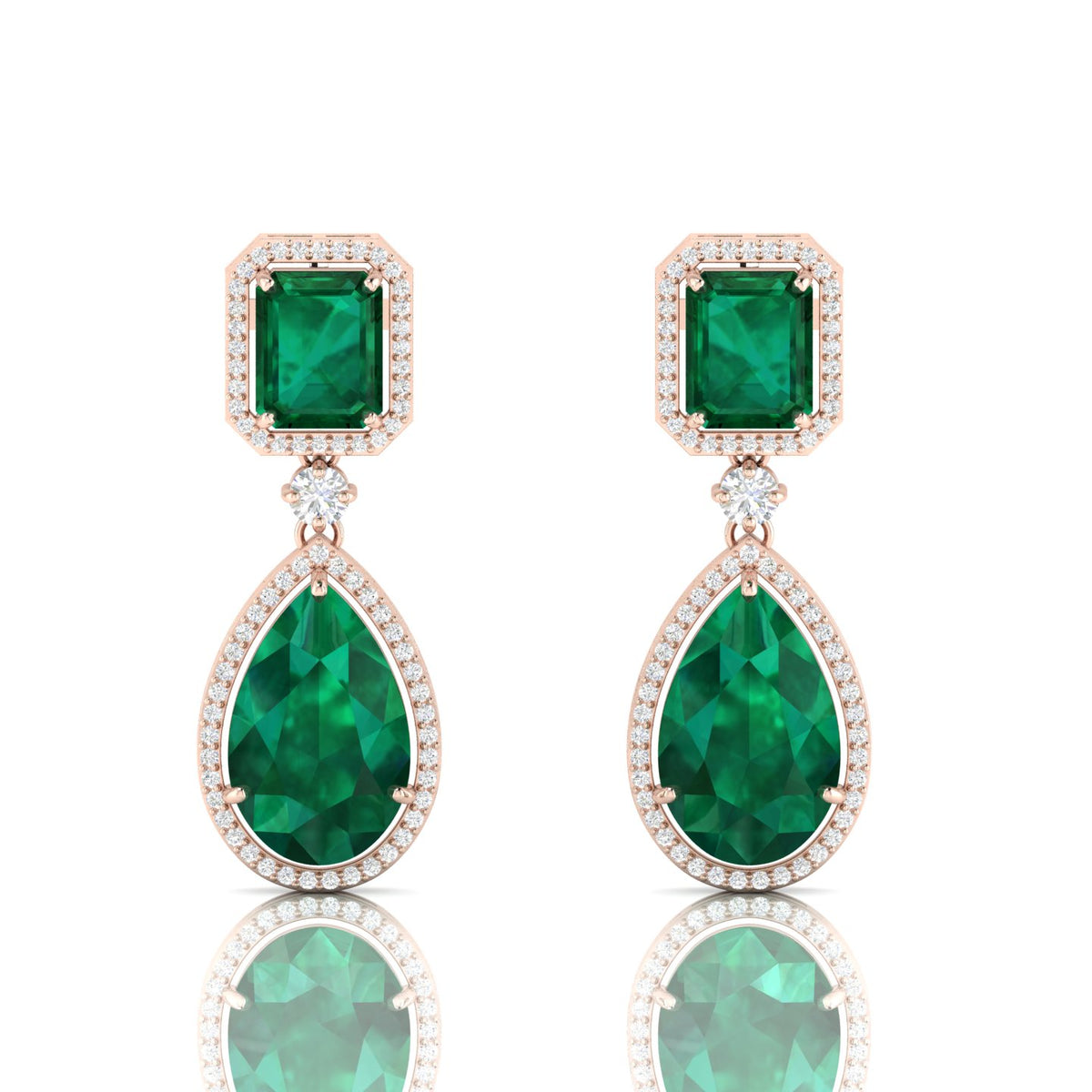 Rose Gold Plated Emerald Tear Drop Dangle Earrings
