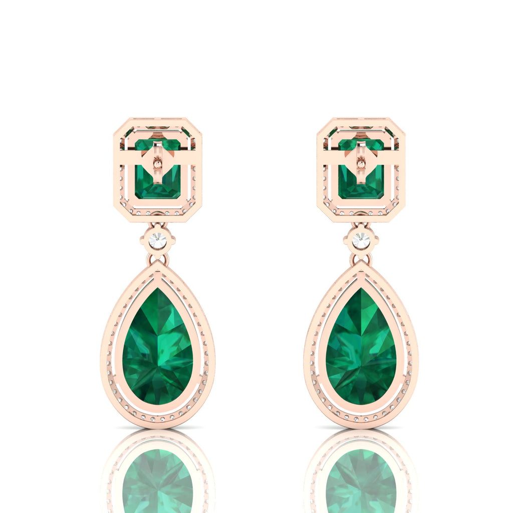 Rose Gold Plated Emerald Tear Drop Dangle Earrings
