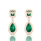 Rose Gold Plated Emerald Tear Drop Dangle Earrings