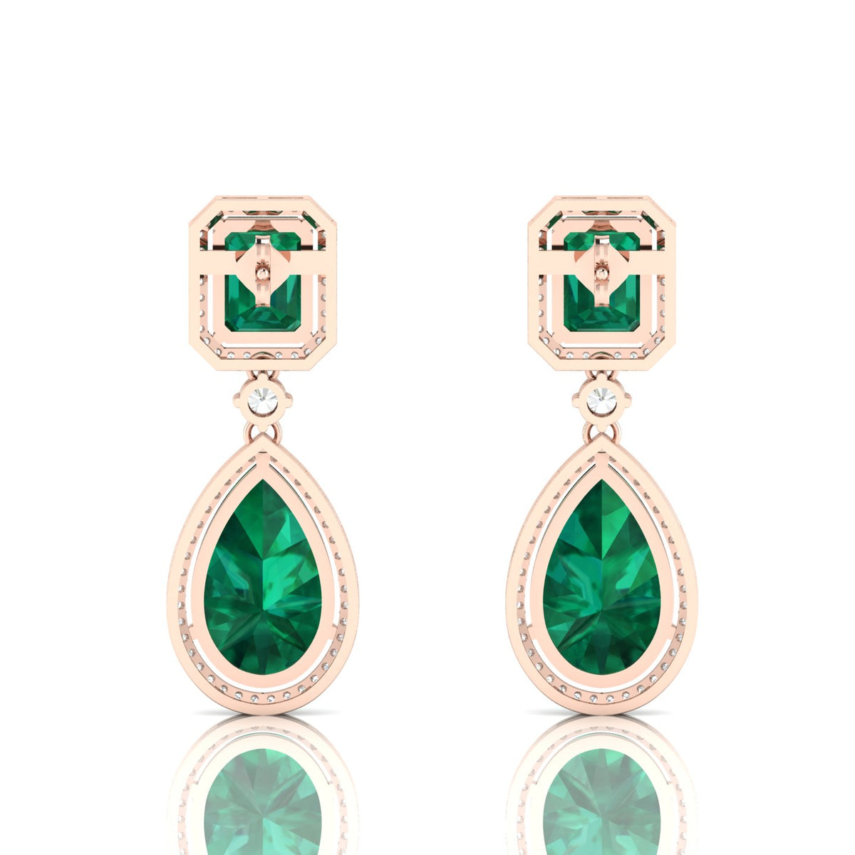 Rose Gold Plated Emerald Tear Drop Dangle Earrings