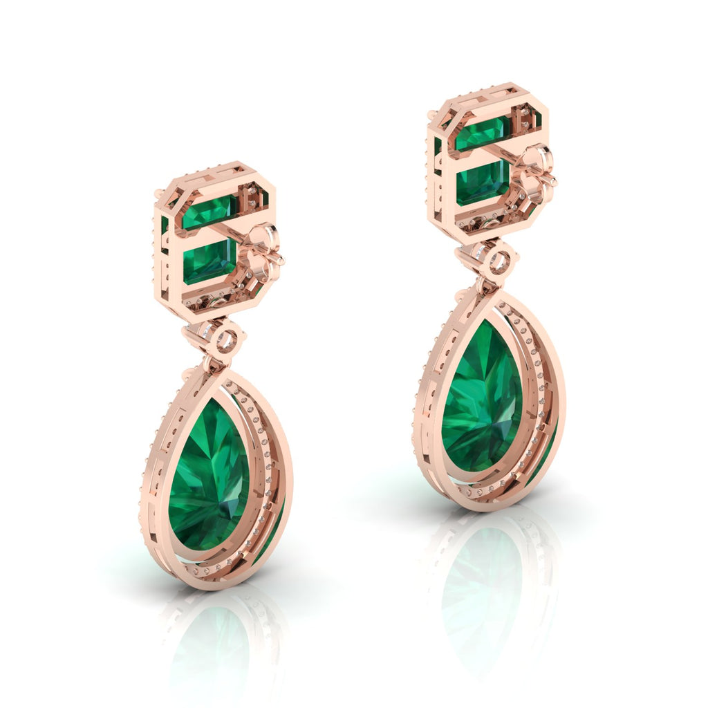 Rose Gold Plated Emerald Tear Drop Dangle Earrings