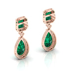 Rose Gold Plated Emerald Tear Drop Dangle Earrings