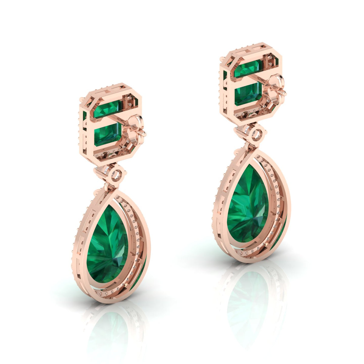 Rose Gold Plated Emerald Tear Drop Dangle Earrings