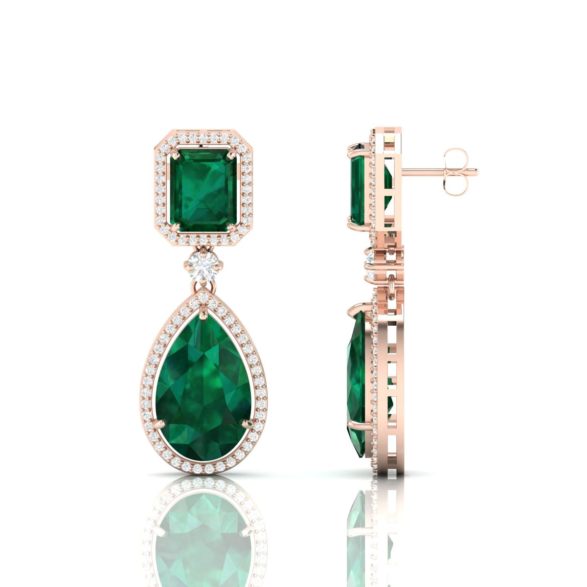 Rose Gold Plated Emerald Tear Drop Dangle Earrings