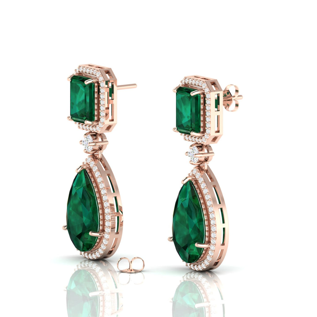 Rose Gold Plated Emerald Tear Drop Dangle Earrings