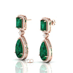 Rose Gold Plated Emerald Tear Drop Dangle Earrings