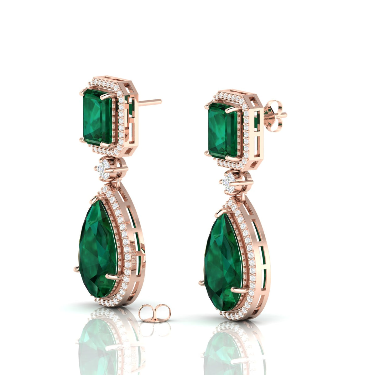 Rose Gold Plated Emerald Tear Drop Dangle Earrings