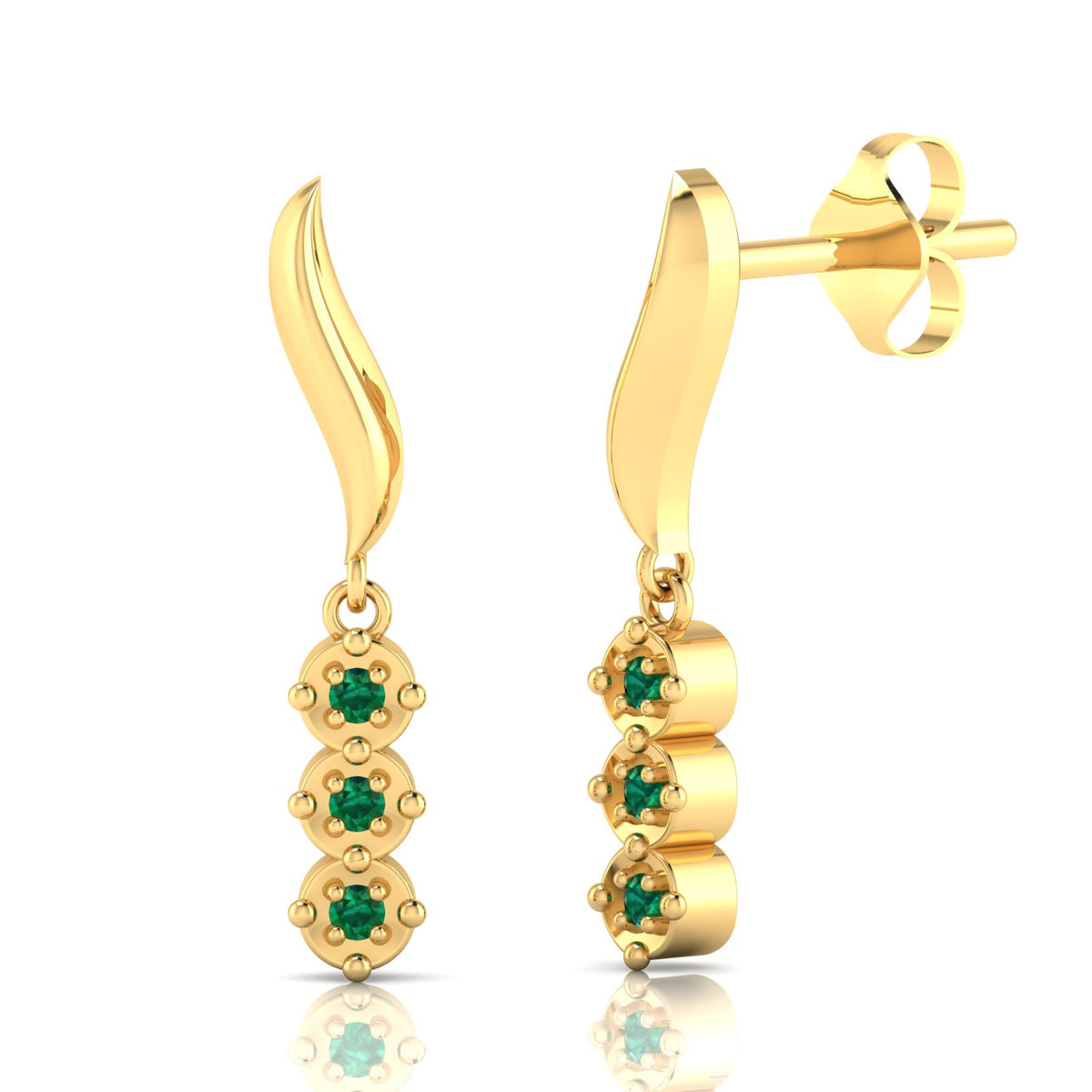 Emerald Gold Plated Wavy Line Drop Earrings
