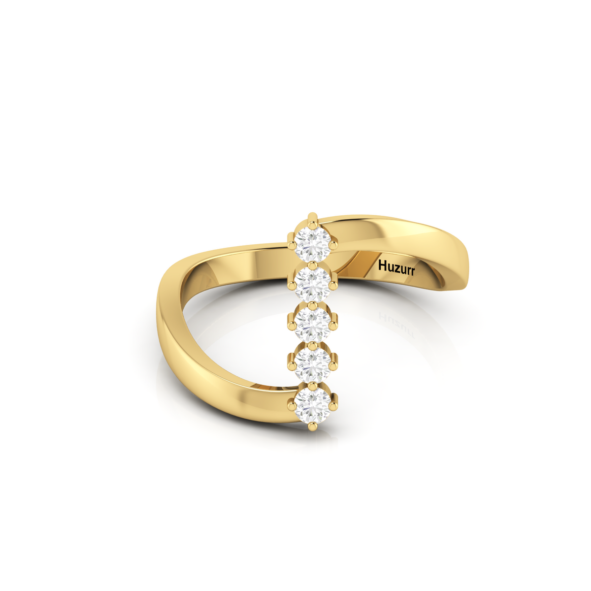 Five Diamond Gold Plated Ring For Women