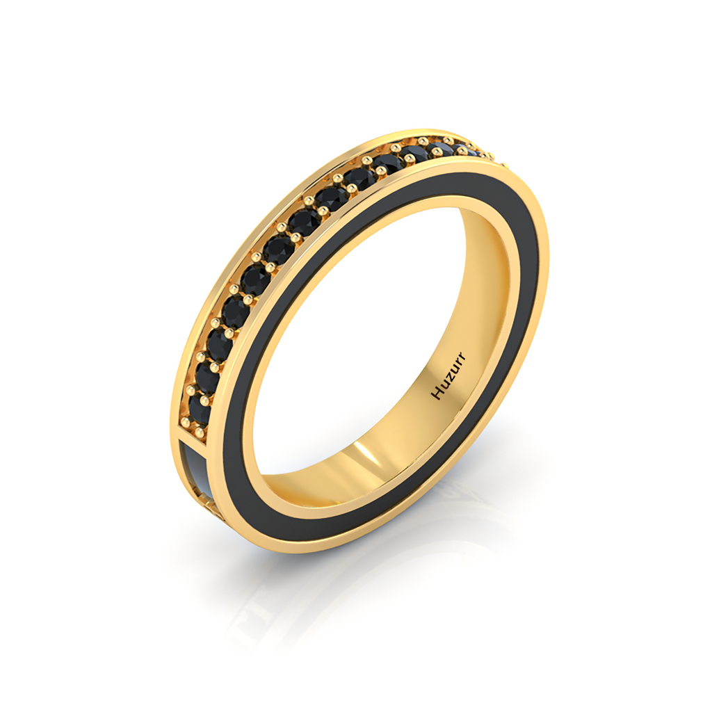 White And Black Diamond Half Eternity Gold Plated Band Ring